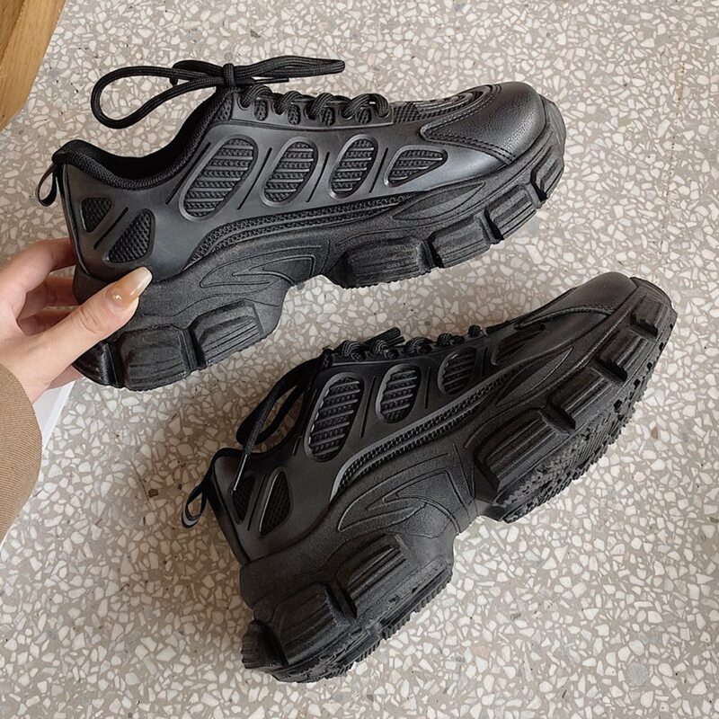 

Lace-up Front Mesh Chunky Sneakers, Black