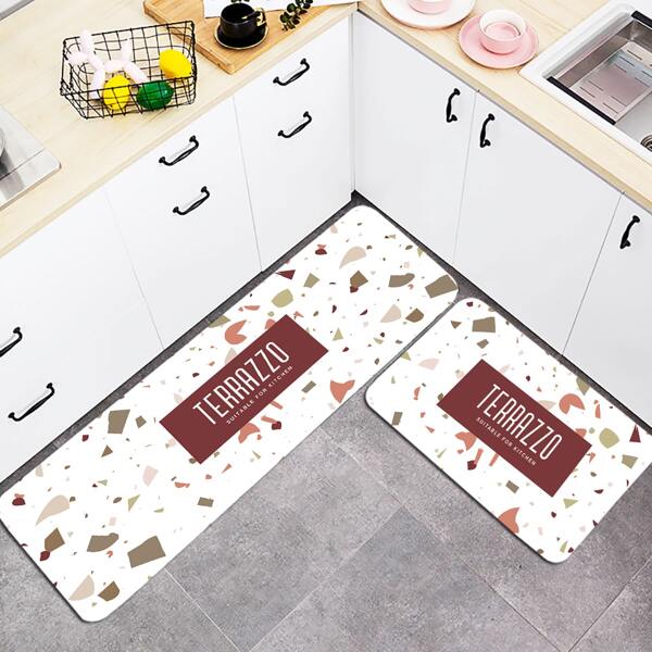 

1pc Slogan Graphic Kitchen Carpet, Multicolor