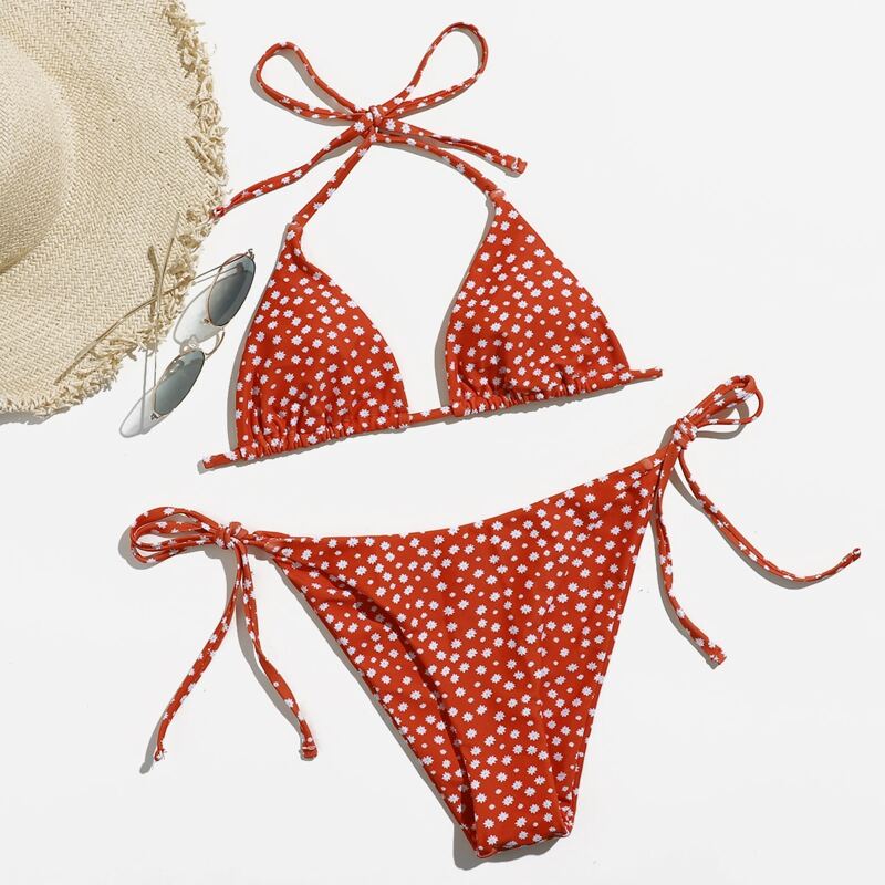 

Ditsy Floral Tie Side Bikini Swimsuit, Red