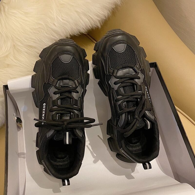 

Lace-up Front Mesh Chunky Sneakers, Black