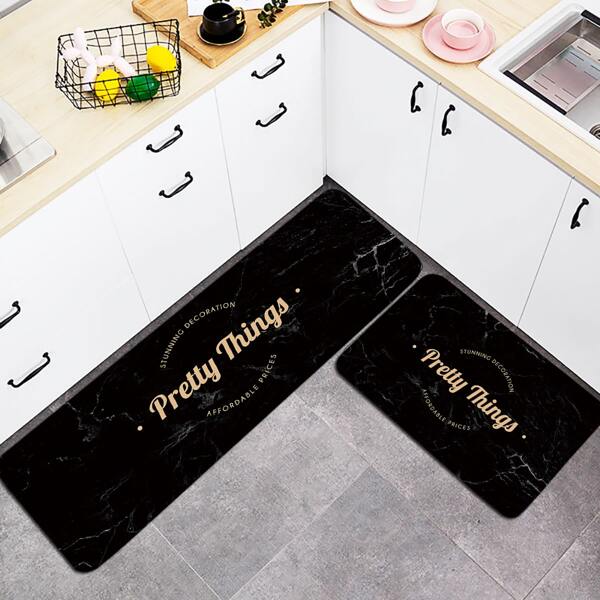 

1pc Slogan Graphic Kitchen Carpet, Multicolor