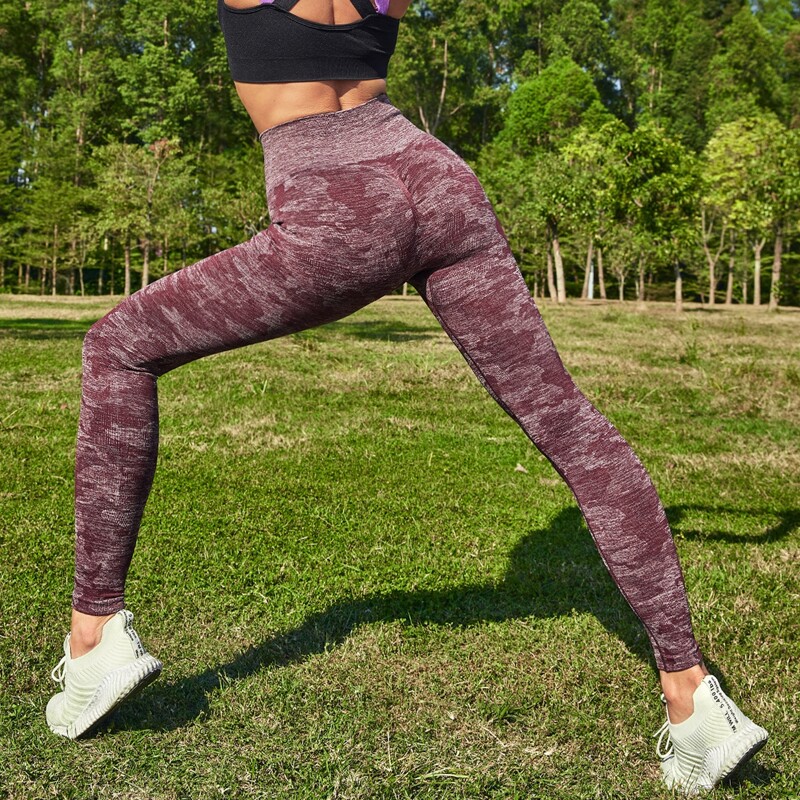 

Camo Pattern Wide Waistband Sports Leggings, Redwood