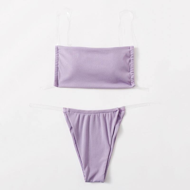 

Solid Thong Bikini Swimsuit, Lilac purple