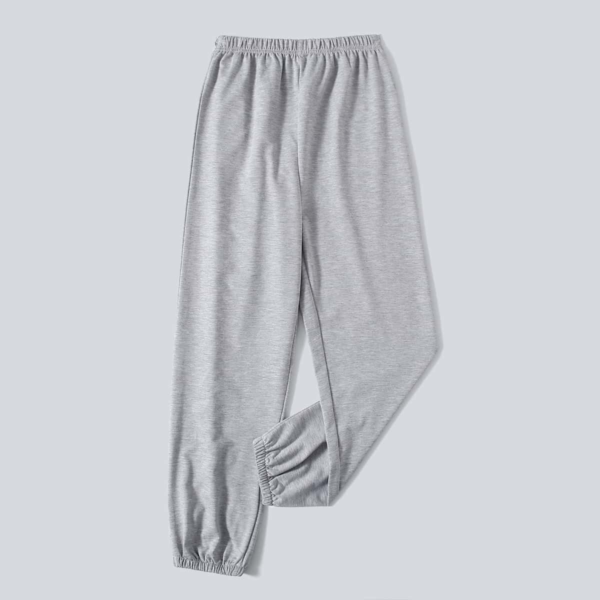 

Solid Elastic Waist Sweatpants, Light grey