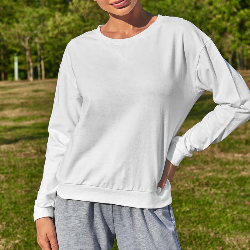 

Drop Shoulder Solid Sports Sweatshirt, White