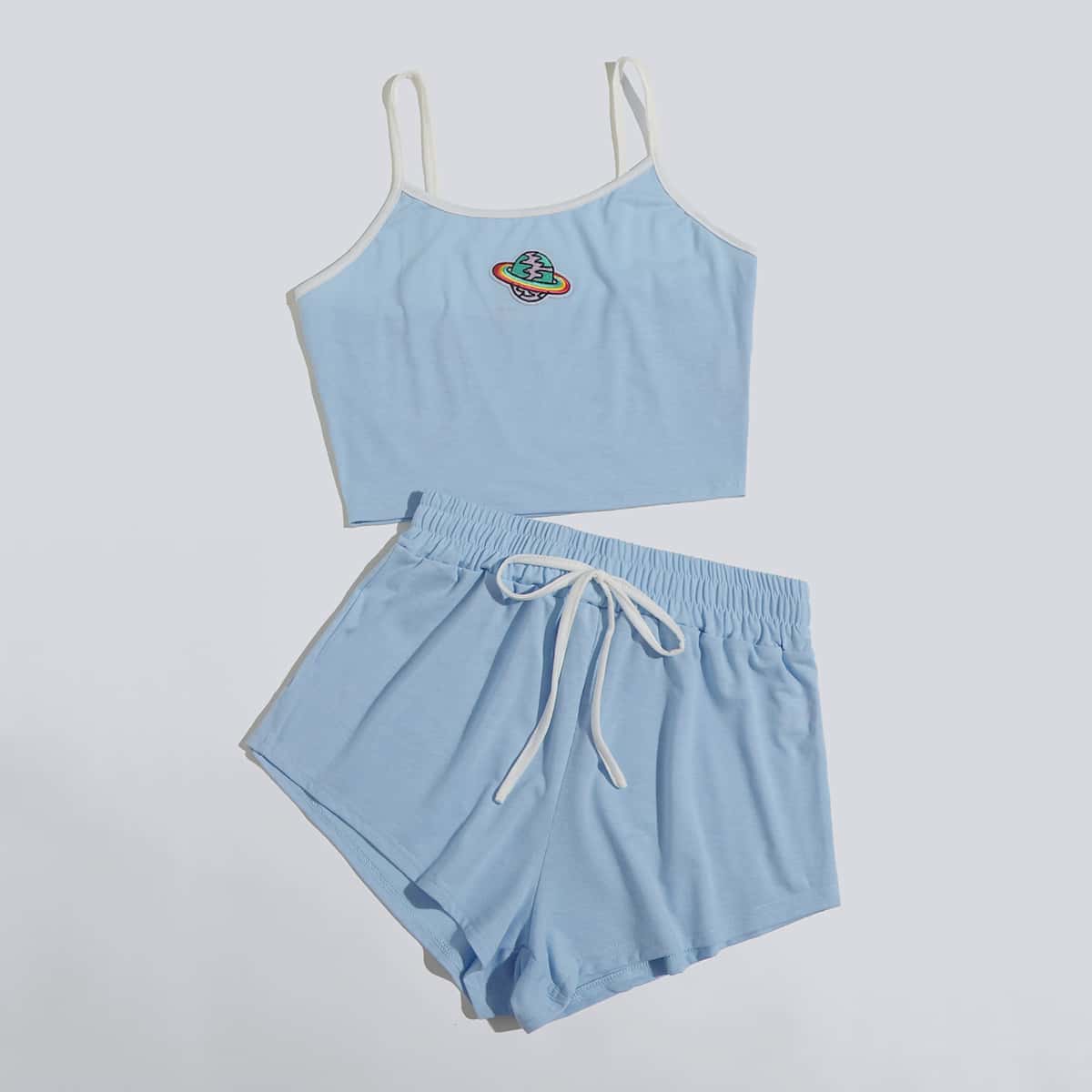 

Planet Graphic Shorts PJ Set, Baby blue