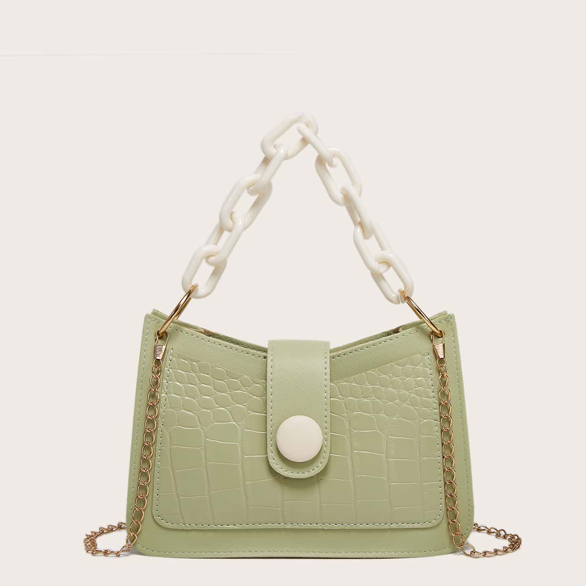 

Croc Embossed Chain Satchel Bag, Green