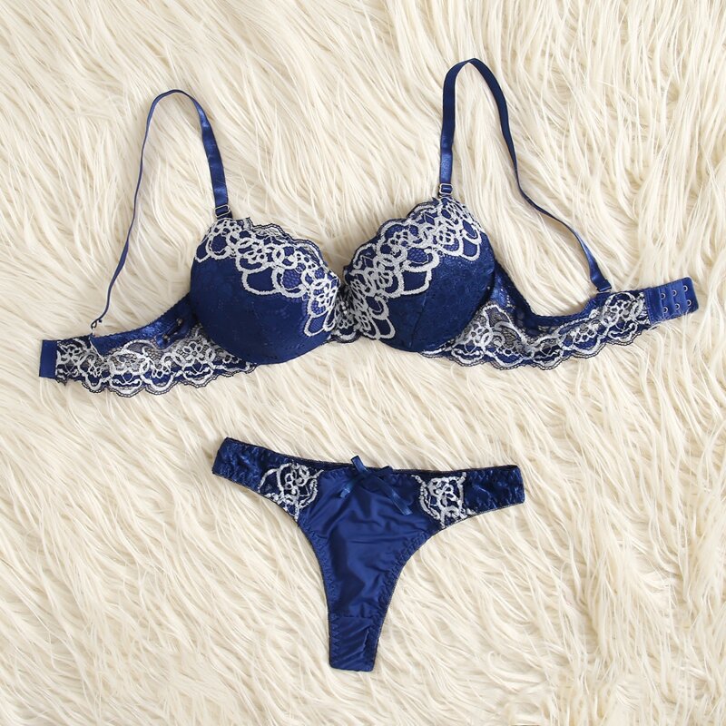 

Lace Floral Lingerie Set, Navy blue