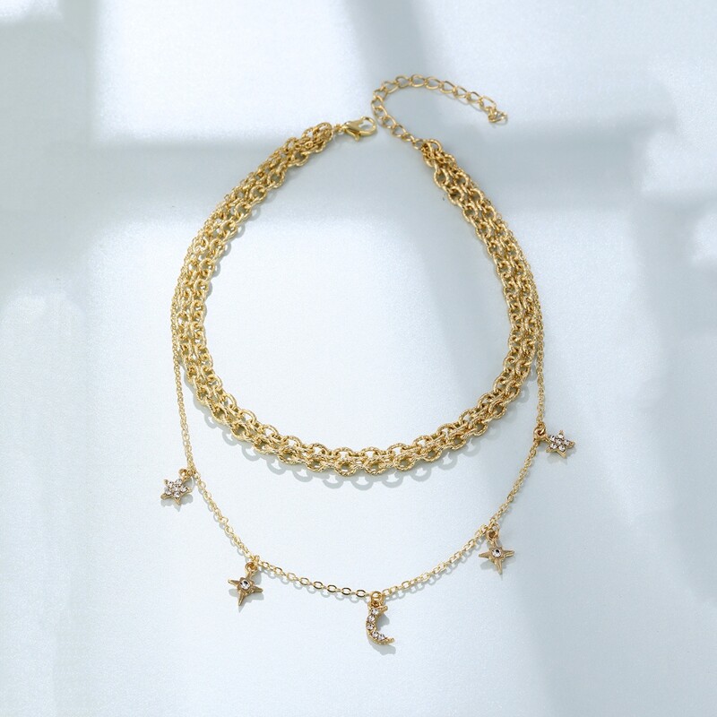 

Rhinestone Star Layered Necklace, Gold