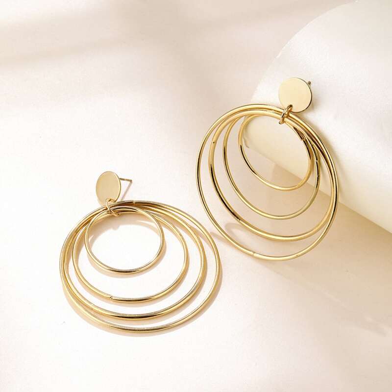 

Layered Ring Drop Earrings, Gold