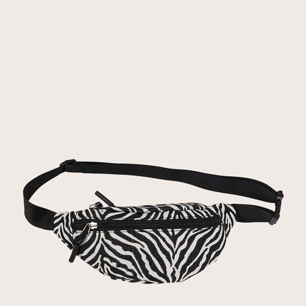 

Men Zebra Striped Fanny Pack, Black and white