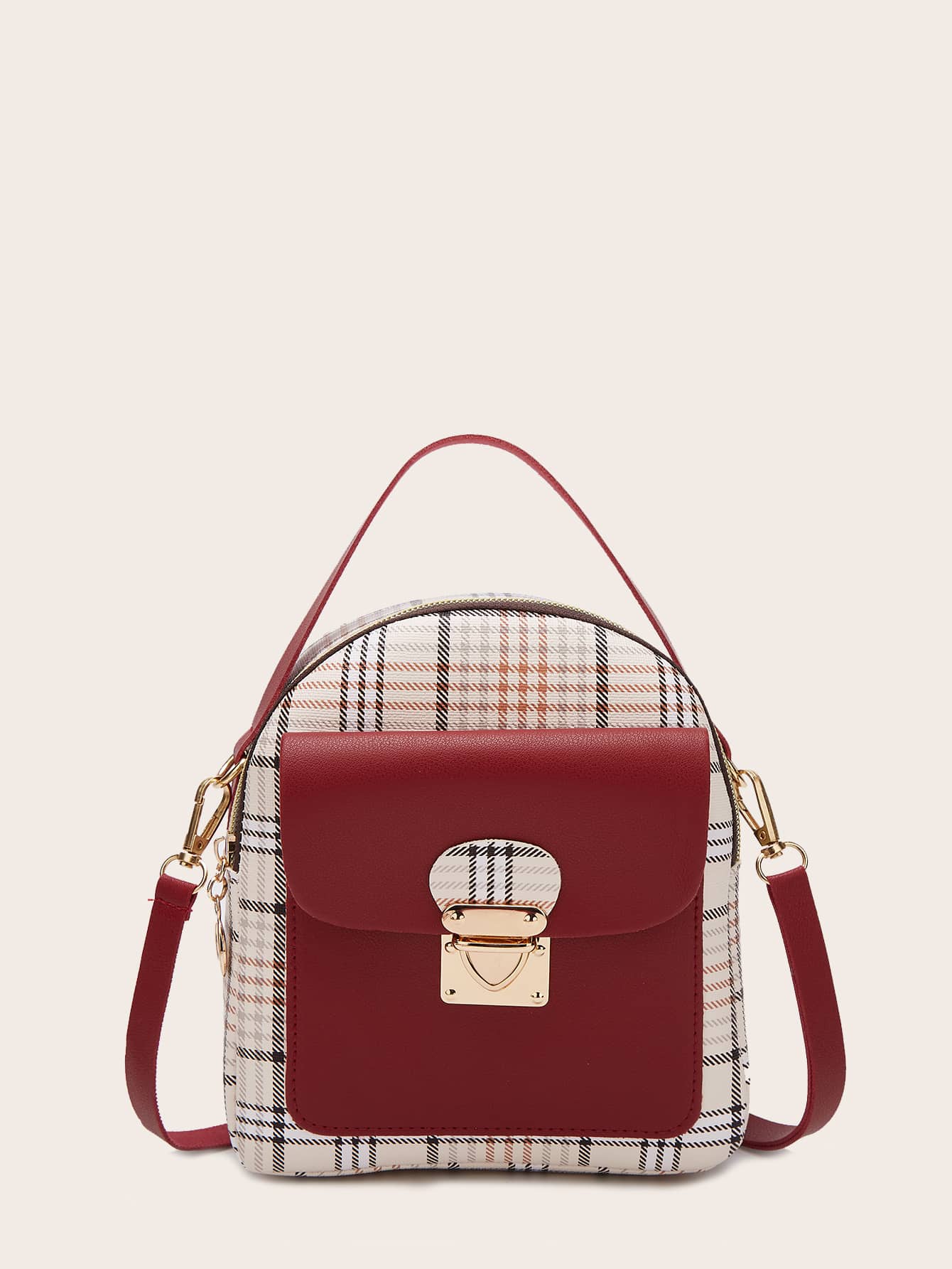 Push Lock Detail Plaid Backpack | SHEIN EUR