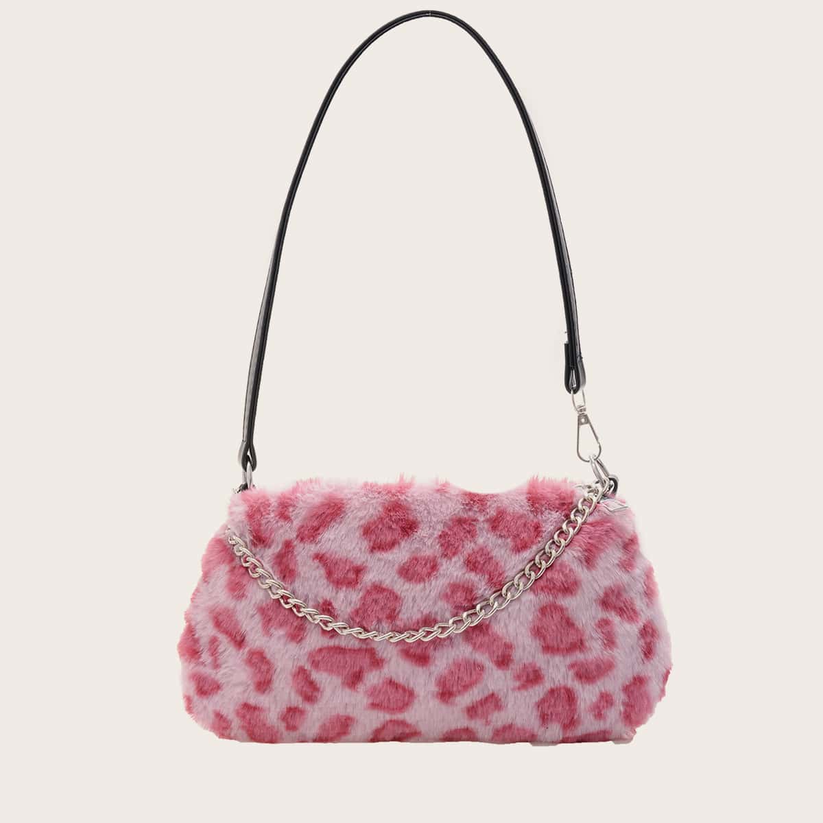 

Chain Decor Fluffy Shoulder Bag, Multicolor