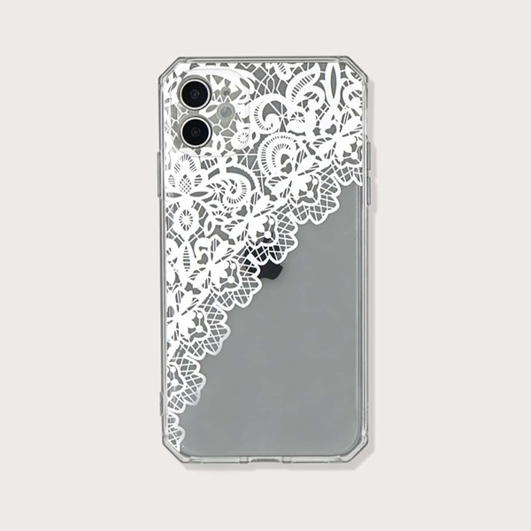 

Floral Lace Print iPhone Case, White