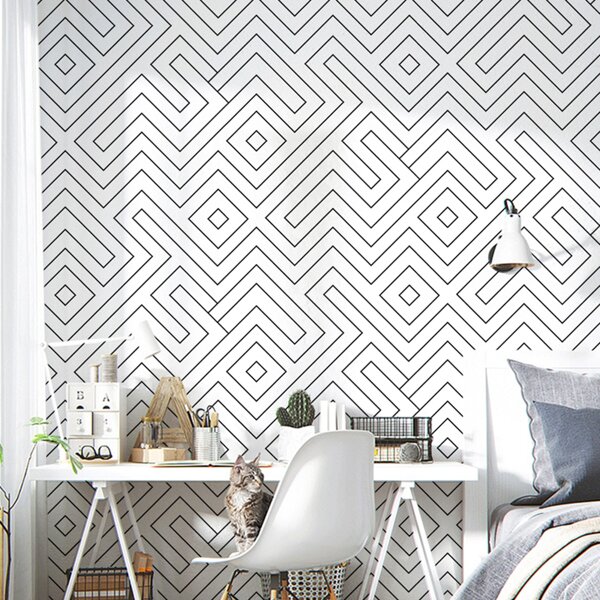 

1sheet Geometric Pattern Wallpaper Sticker, Black and white
