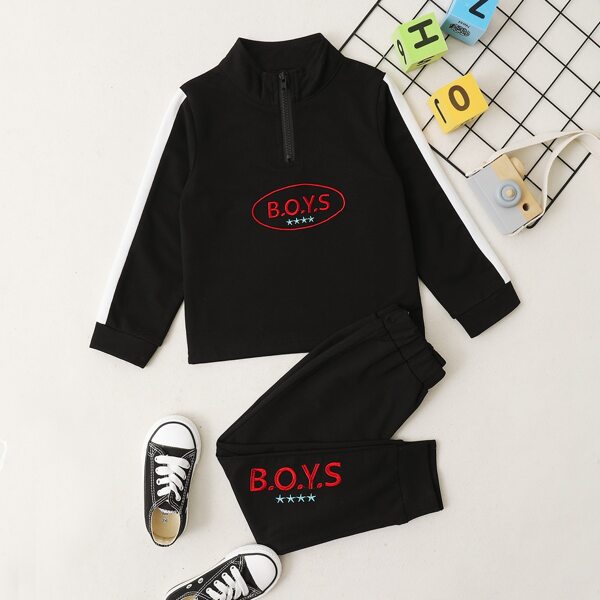 

Toddler Boys Contrast Panel Letter Embroidery Sweatshirt & Sweatpants Set, Black