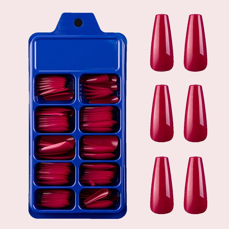 100pcs Solid Plain Fake Nail, Red