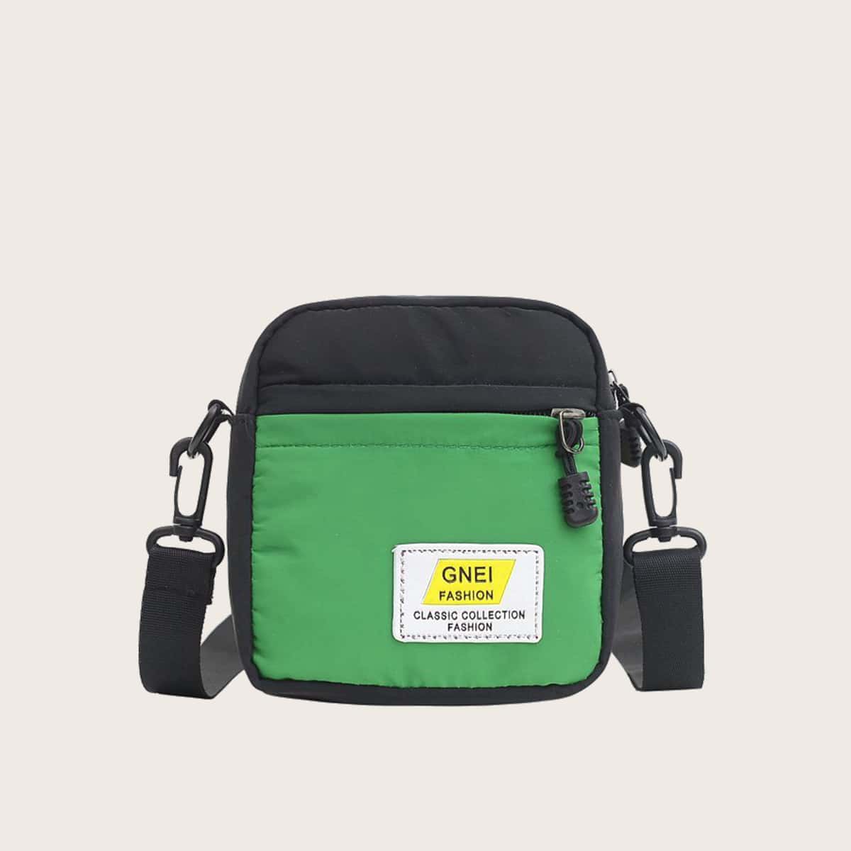 

Letter Patched Zip Front Crossbody Bag, Dark green