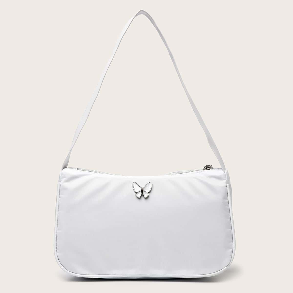 

Butterfly Decor Baguette Bag, White