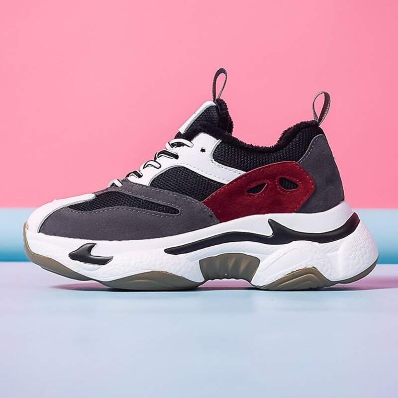 

Lace-up Fluffy Lined Chunky Sneakers, Red