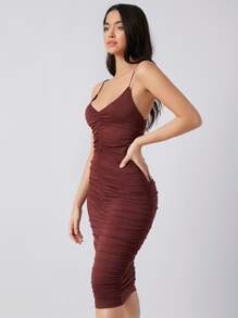 SHEIN 後低式抽褶連衣裙 - 紫紅色 - 查看 3