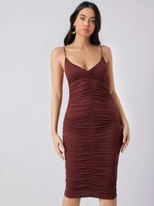 SHEIN 後低式抽褶連衣裙 - 紫紅色 - 查看 5