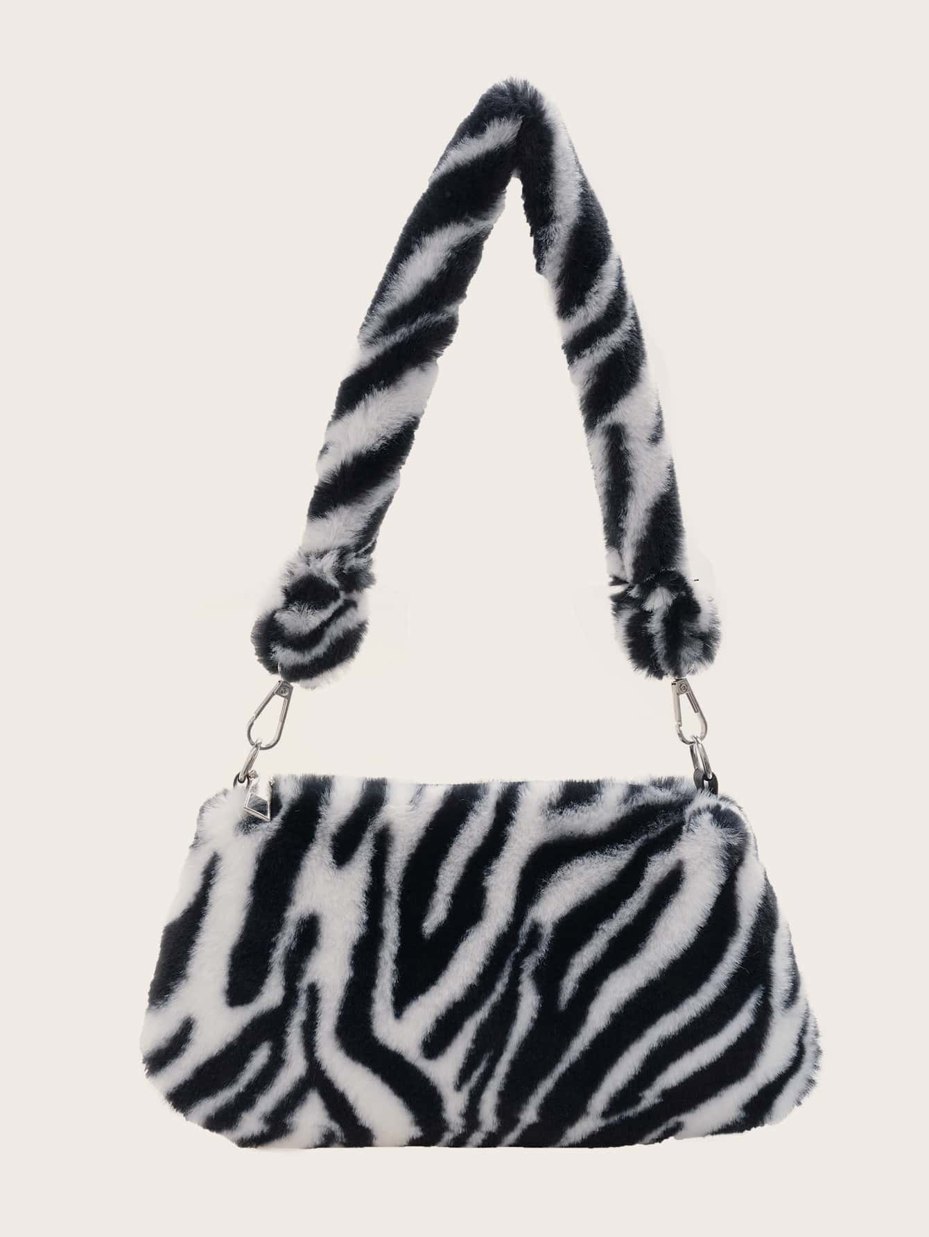 Zebra Striped Fluffy Shoulder Bag thumbnail
