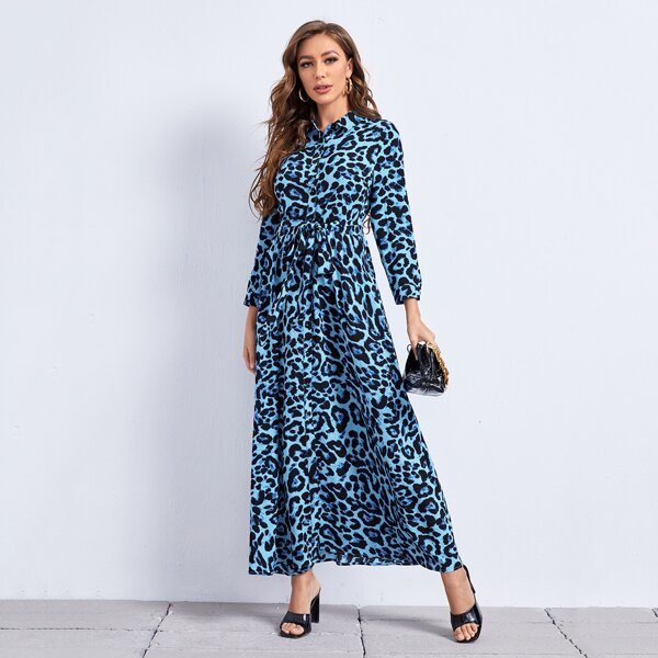 

Self Belted Leopard Shirt Dress, Multicolor