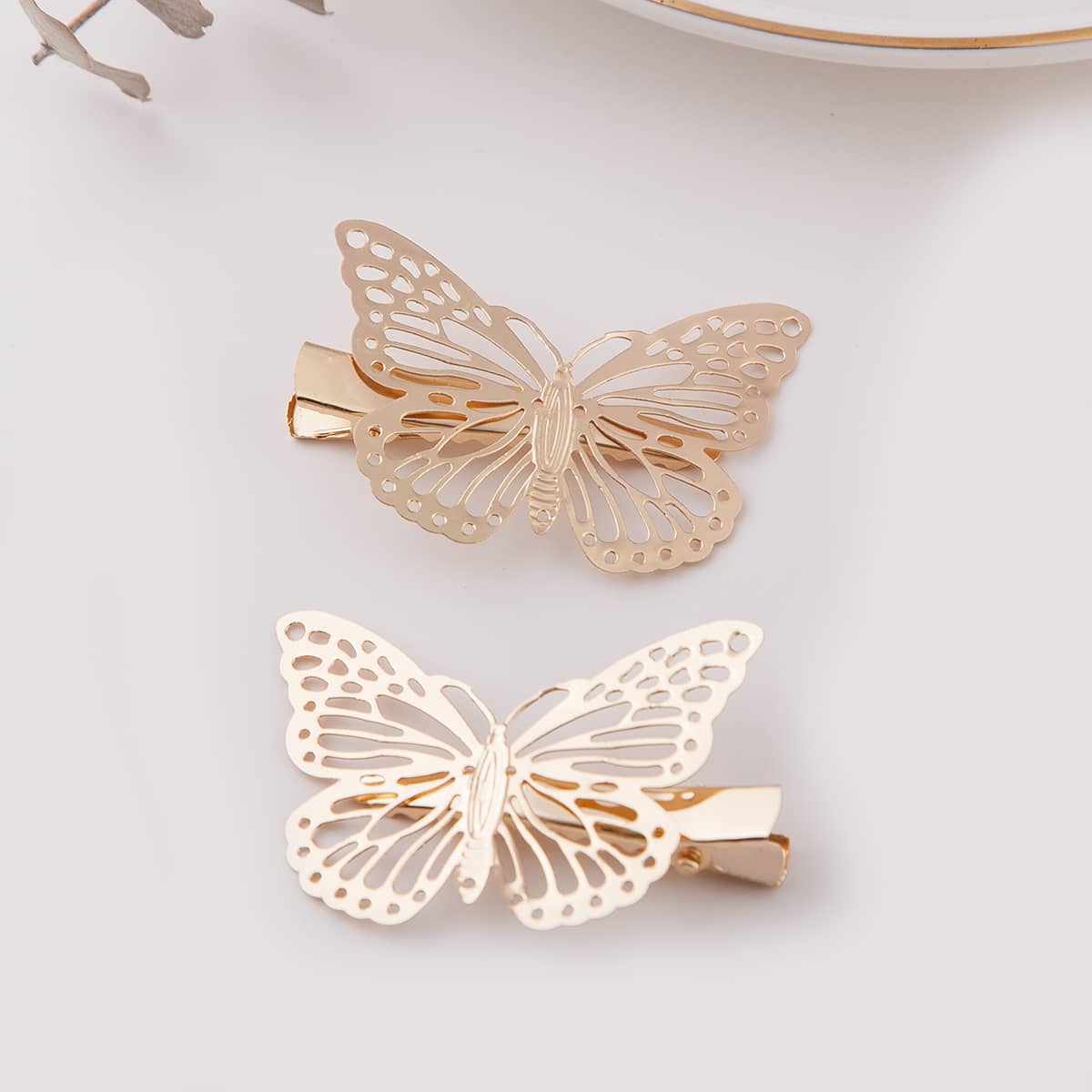 

2pcs Metal Butterfly Hair Clip, Gold