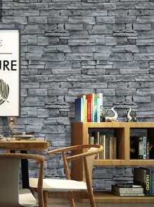 1sheet 100*40cm Adhesive Wallpaper Sticker, Retro Brick Pattern Waterproof Home Wall Decoration For Living Room,Renovation Stickers Peel Wall Panels,Wall Paper, Wallpapers,Spring Decoration Items Refresh Your Home,Rama Decoration Stickers - Grey - View 4