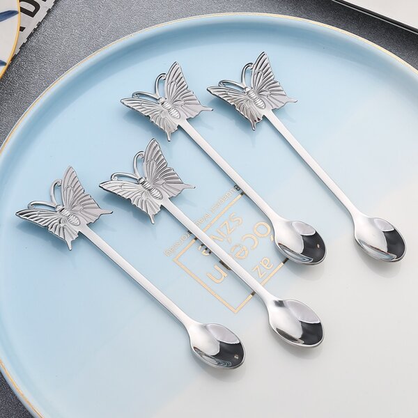 

4pcs Butterfly Design Spoon, Silver