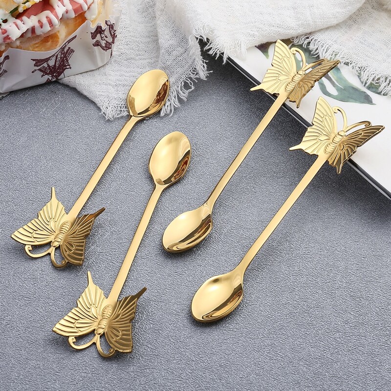 

4pcs Butterfly Design Spoon, Gold