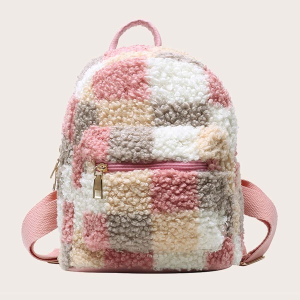 

Zipper Front Colorblock Backpack, Pink