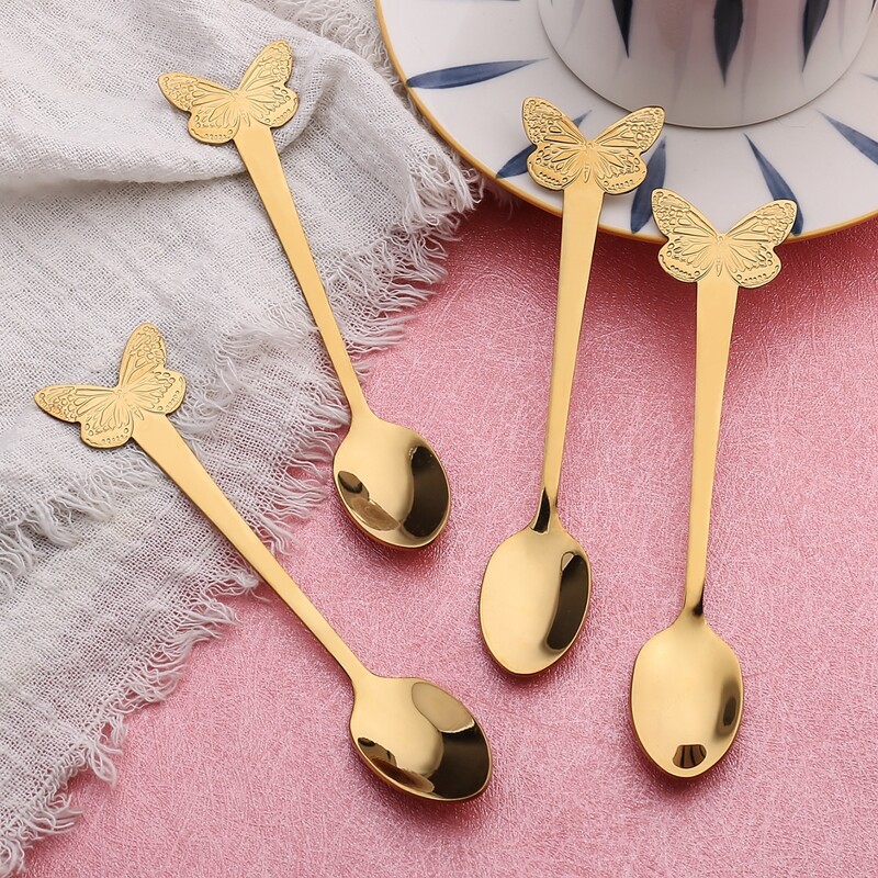 

4pcs Butterfly Design Spoon, Gold