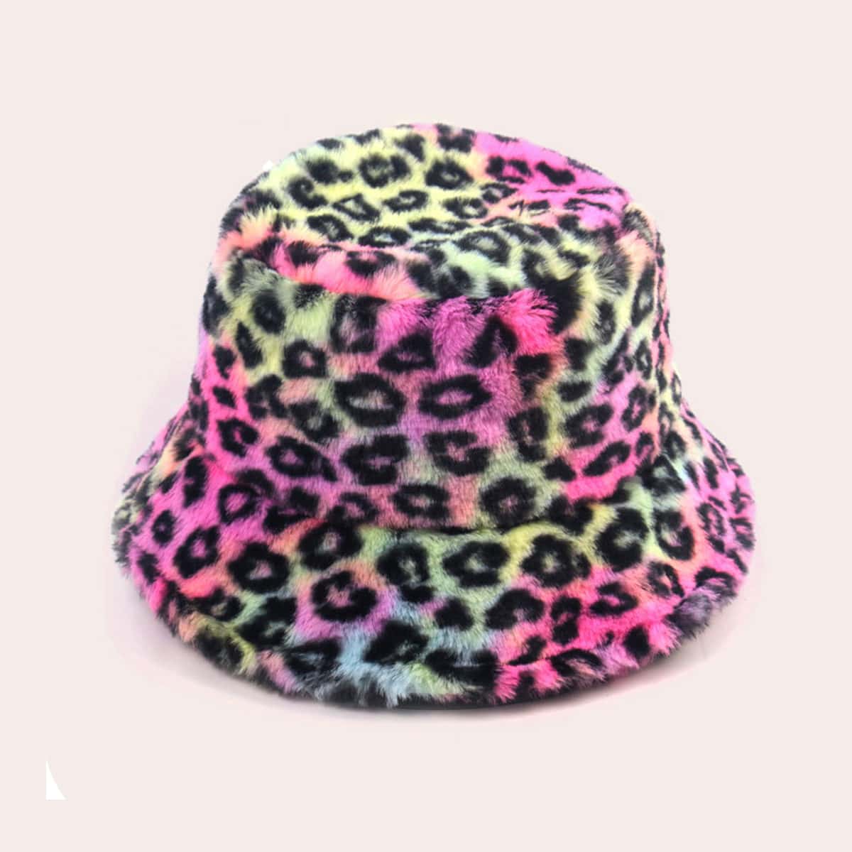 

Leopard Fluffy Bucket Hat, Multicolor