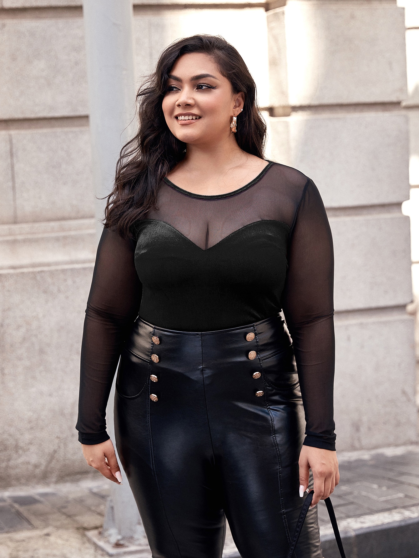 Plus Contrast Mesh Velvet Tee thumbnail