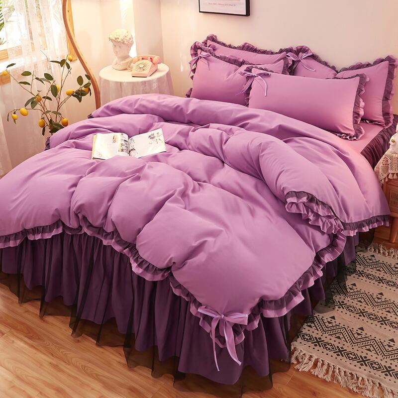

Bow-knot Decor Bedding Set Without Filler, Purple