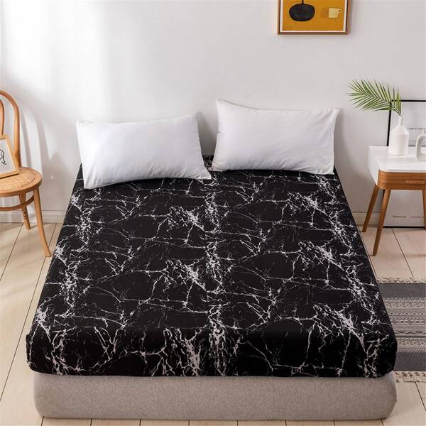 

Marble Pattern Fitted Sheet, Black