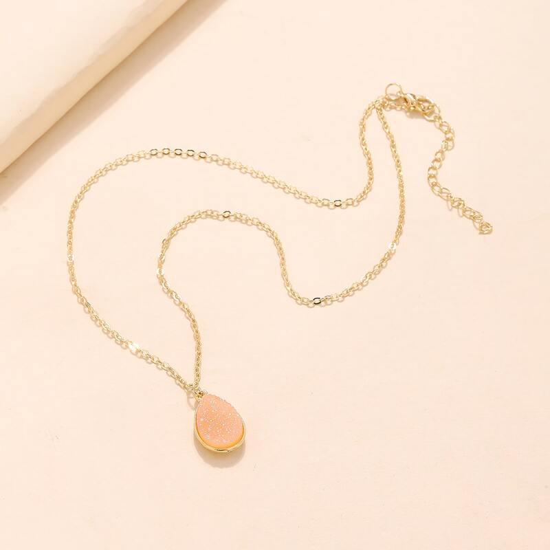 

Glitter Water Drop Necklace, Pink