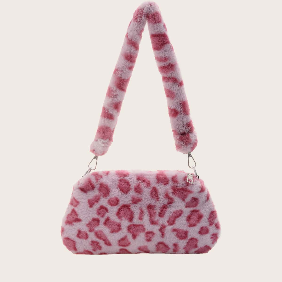 

Allover Print Fluffy Shoulder Bag, Pink