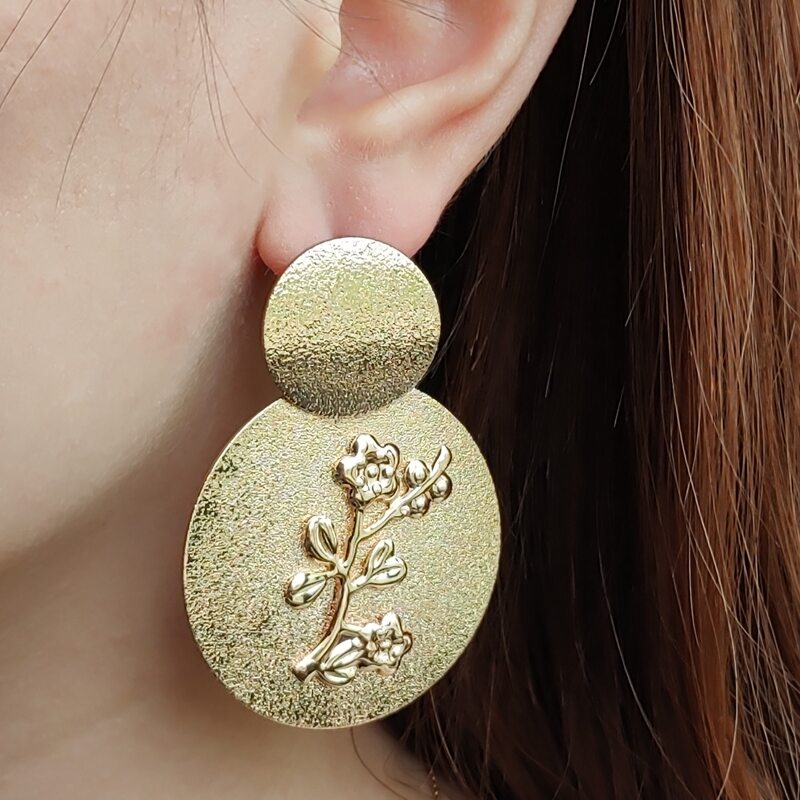 

Floral Engraved Round Drop Earrings, Gold