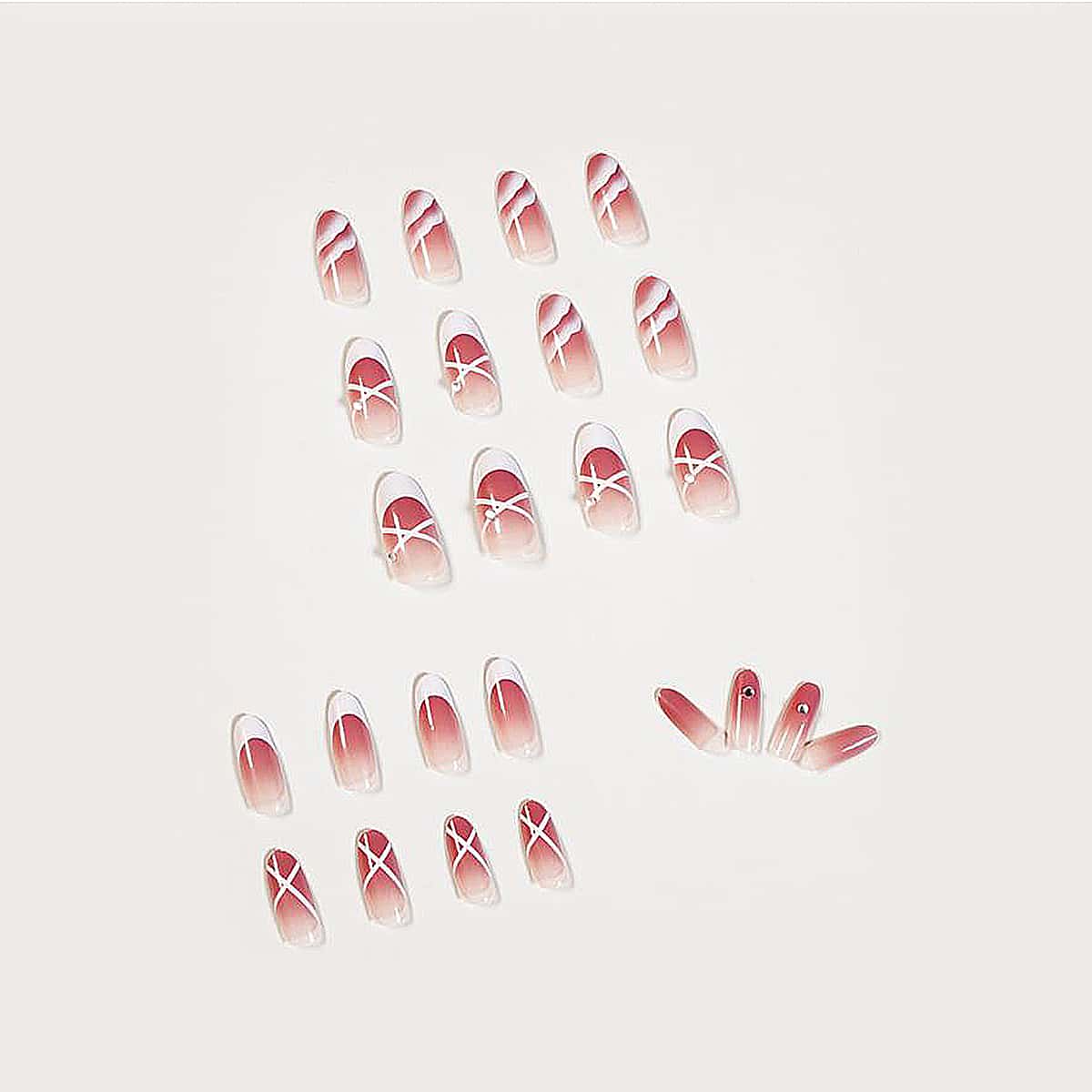 

24pcs Rhinestone Ombre Fake Nail, Pink