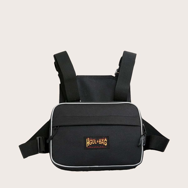 

Men Letter Graphic Chest Bag, Black