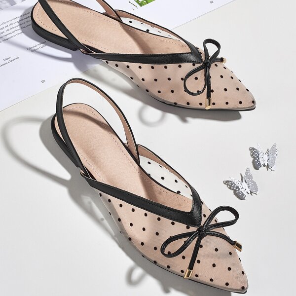 

Bow Decor Polka Dot Slingback Flats, Black