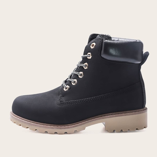 

Lace-up Front Plush Lined Combat Boots, Black