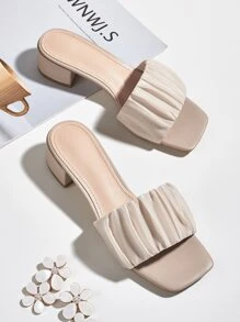 Open Toe Ruched Mule Sandals - Apricot - View 1