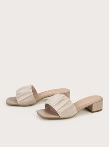 Open Toe Ruched Mule Sandals - Apricot - View 2
