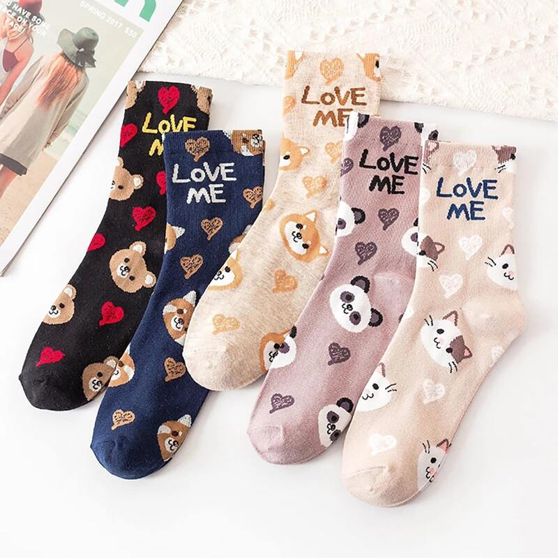 

1pair Random Cartoon Crew Socks, Multicolor