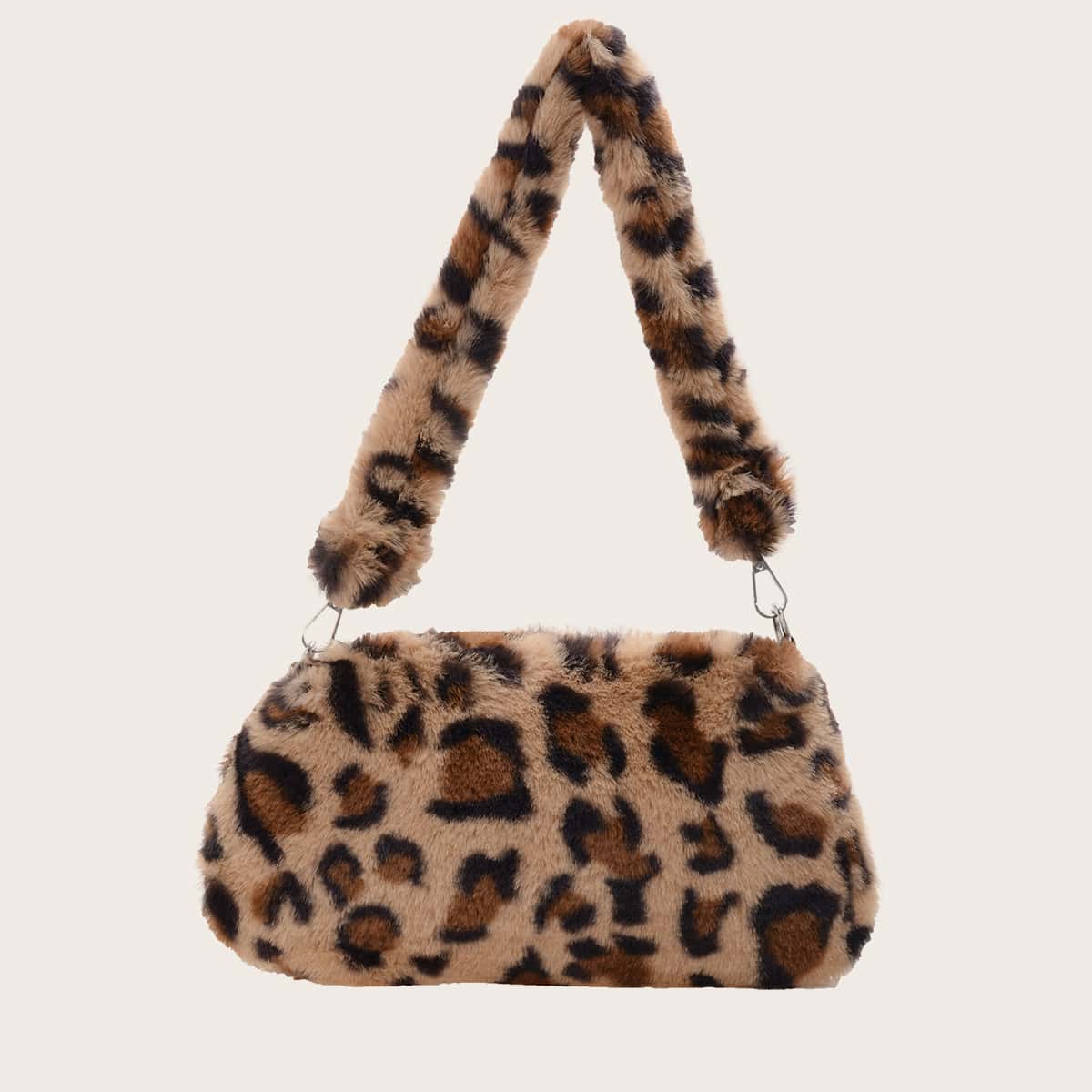 

Leopard Fluffy Shoulder Bag, Brown