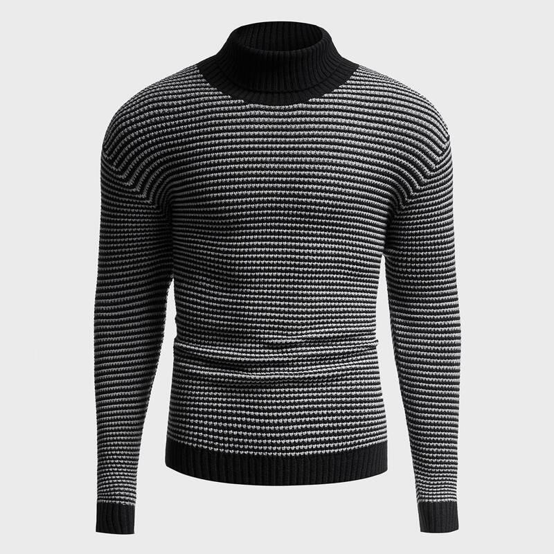 

Guys Striped High Neck Sweater, Black and white